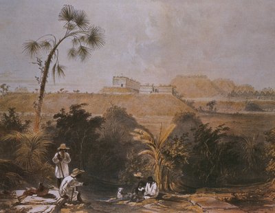 Vista panoramica di Uxmal, Yucatan, Messico, illustrazione da 